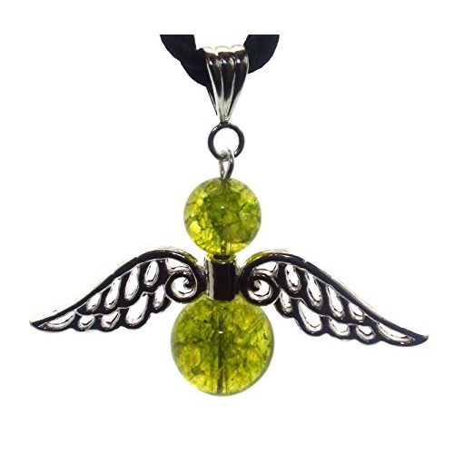 Large Guardian Angel Wing Green Crystal Pendant